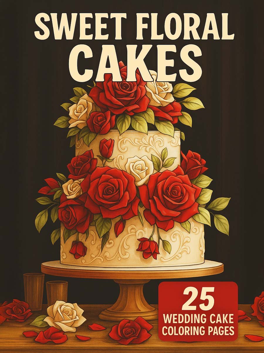 Sweet Floral Cakes – 25 Wedding Cake Coloring Pages