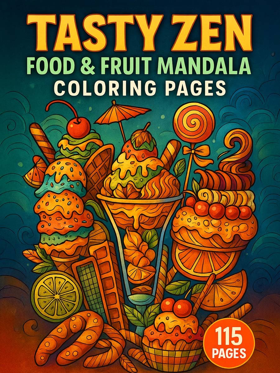 Tasty Zen – 115 Food & Fruit Mandala Coloring Pages